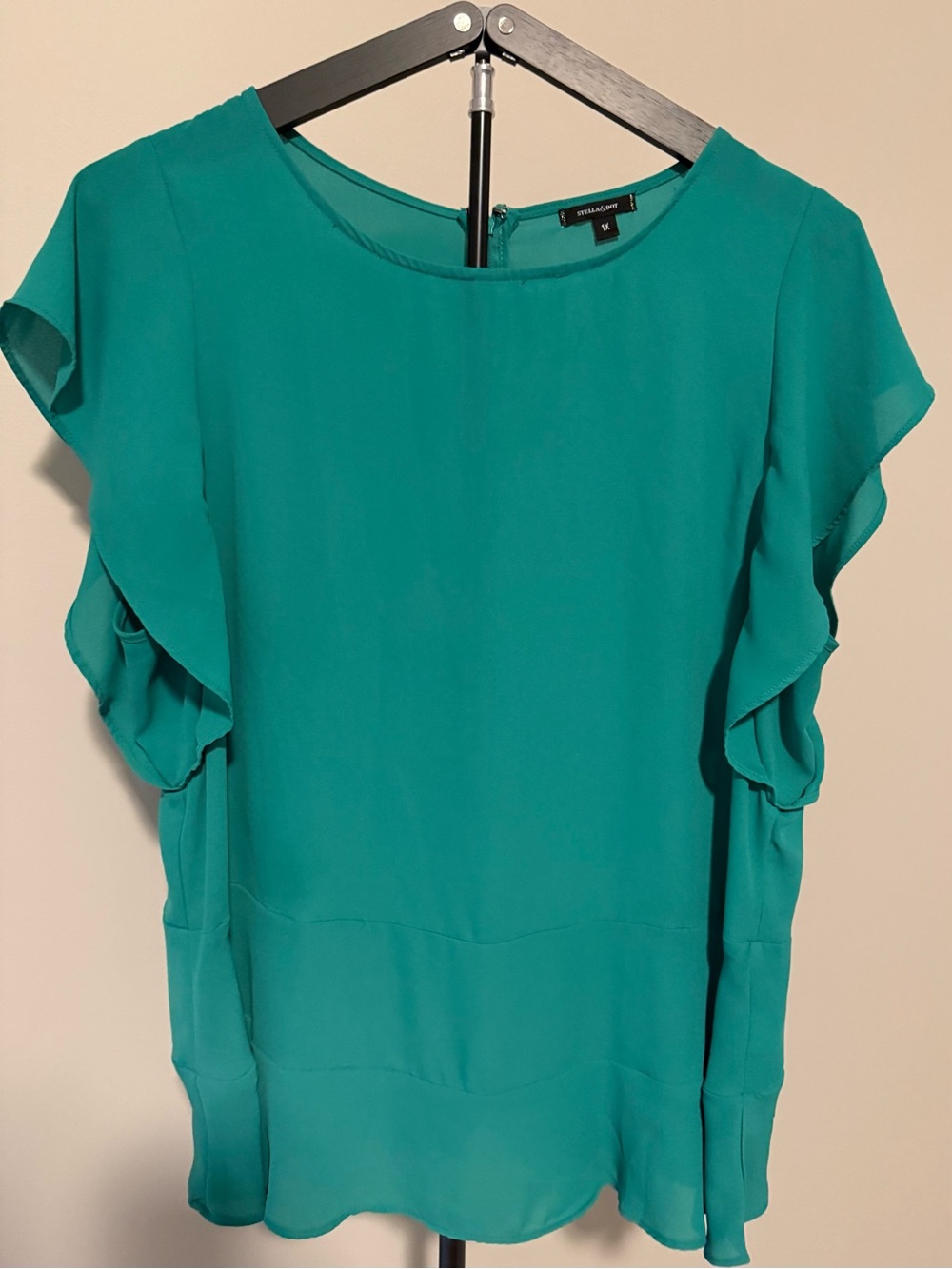 Stella & Dot Teal Ruffle Sleeve Blouse